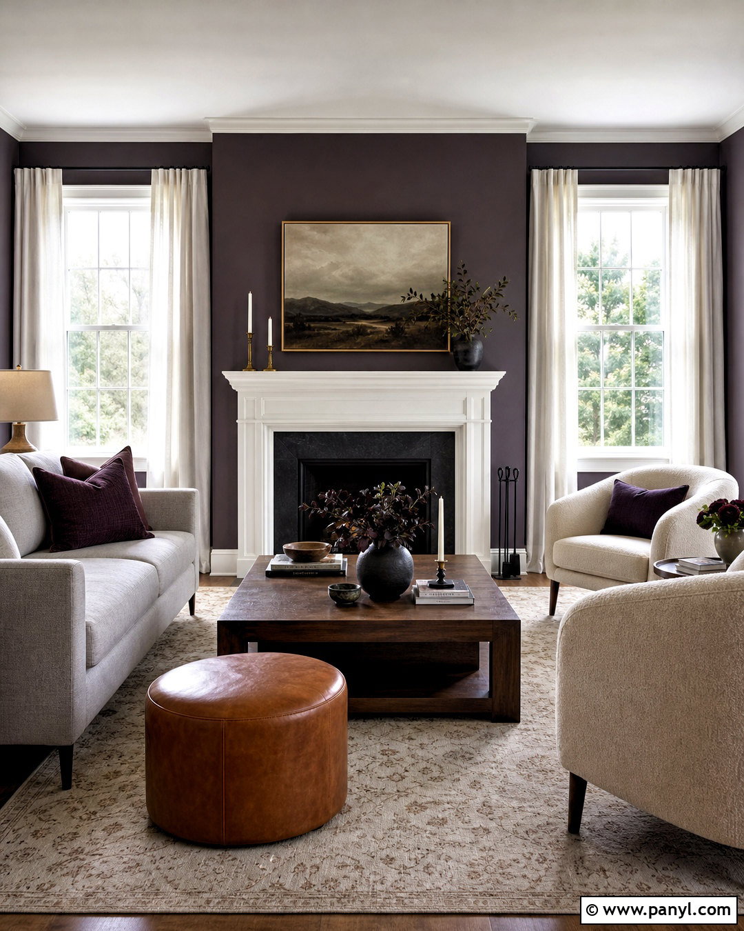 Purple Living Room With White Fireplace - 20 purple wall with white trim ideas