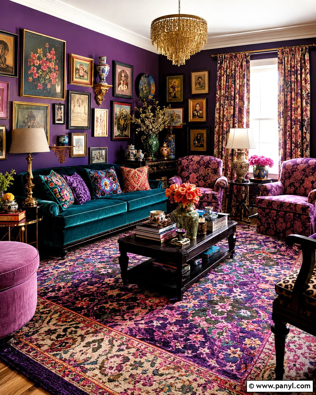 Purple Maximalist Living Room - 20 purple interior design living room ideas