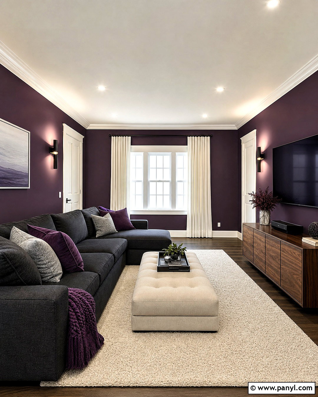 Purple Media Room With White Trim - 20 purple wall with white trim ideas