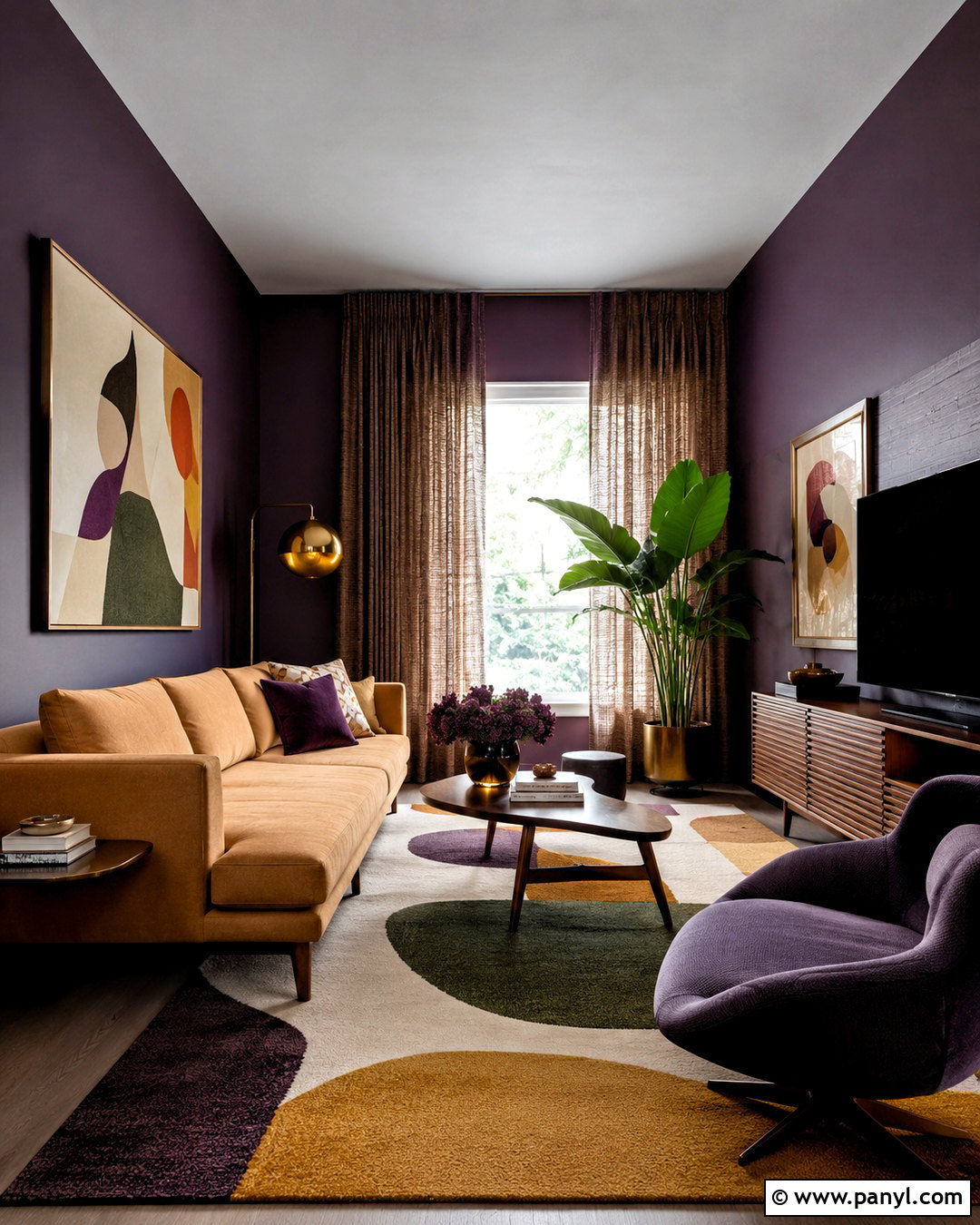 Purple Midcentury Modern Living Room - 20 purple interior design living room ideas