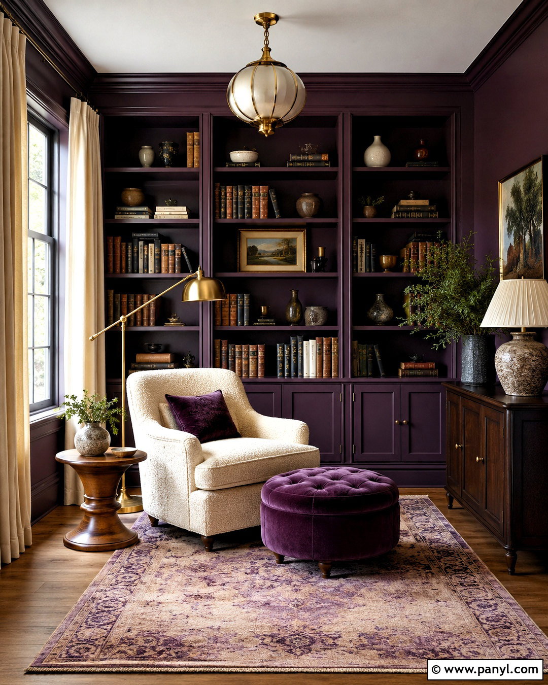 Purple Reading Room With Built-In Shelves - 20 purple themed room ideas