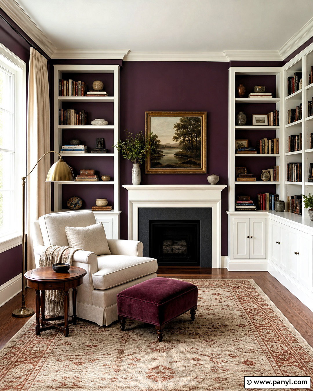Purple Reading Room With White Built Ins - 20 purple wall with white trim ideas