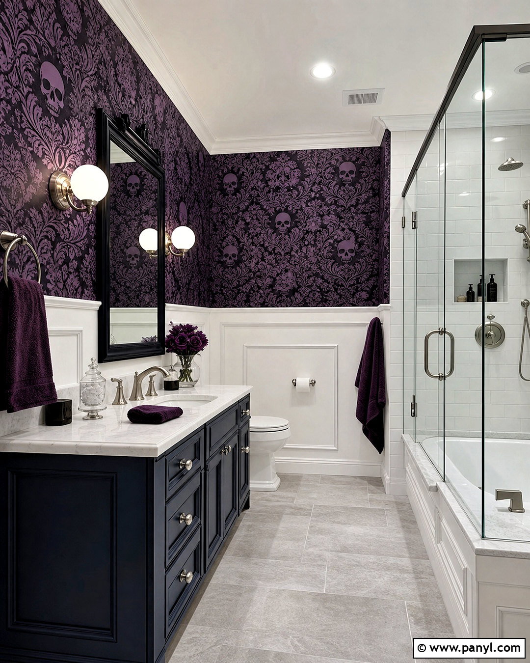 Purple Skull Damask Bathroom - 20 skull damask-purple custom wallpaper ideas