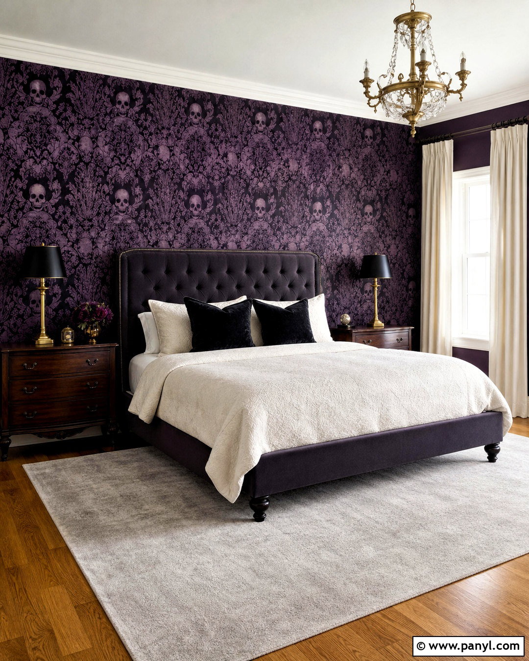 Purple Skull Damask Bedroom - 20 skull damask-purple custom wallpaper ideas