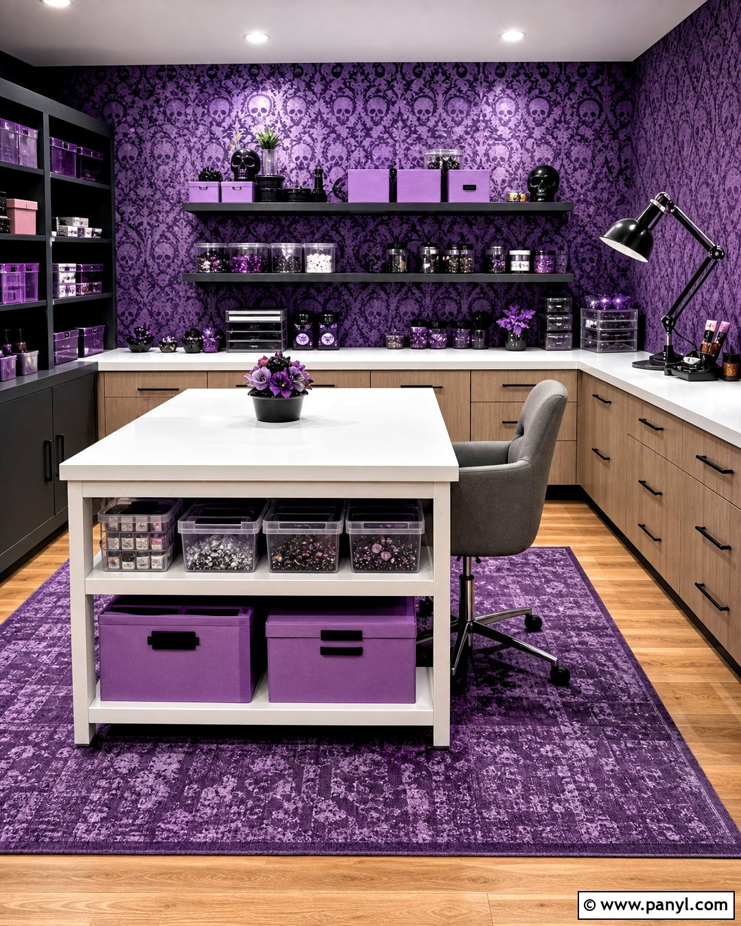 Purple Skull Damask Craft Room - 20 skull damask-purple custom wallpaper ideas