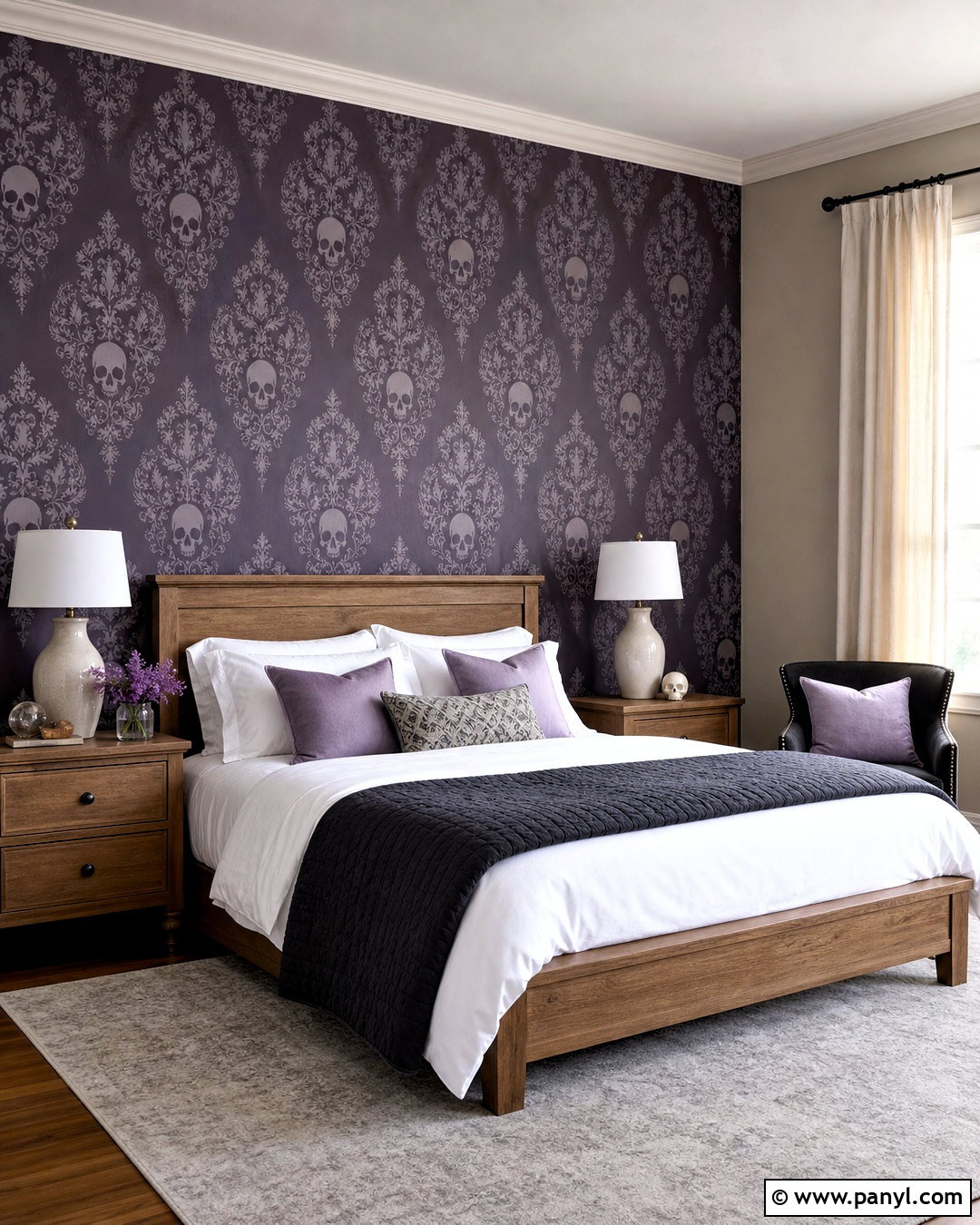 Purple Skull Damask Guest Bedroom - 20 skull damask-purple custom wallpaper ideas