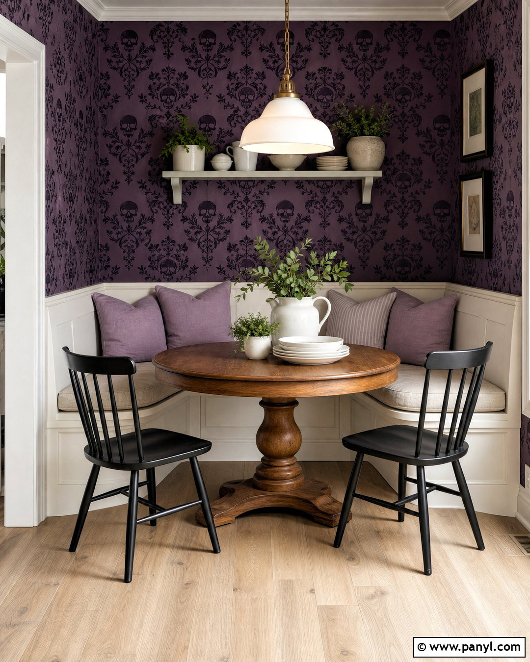Purple Skull Damask Kitchen Nook - 20 skull damask-purple custom wallpaper ideas