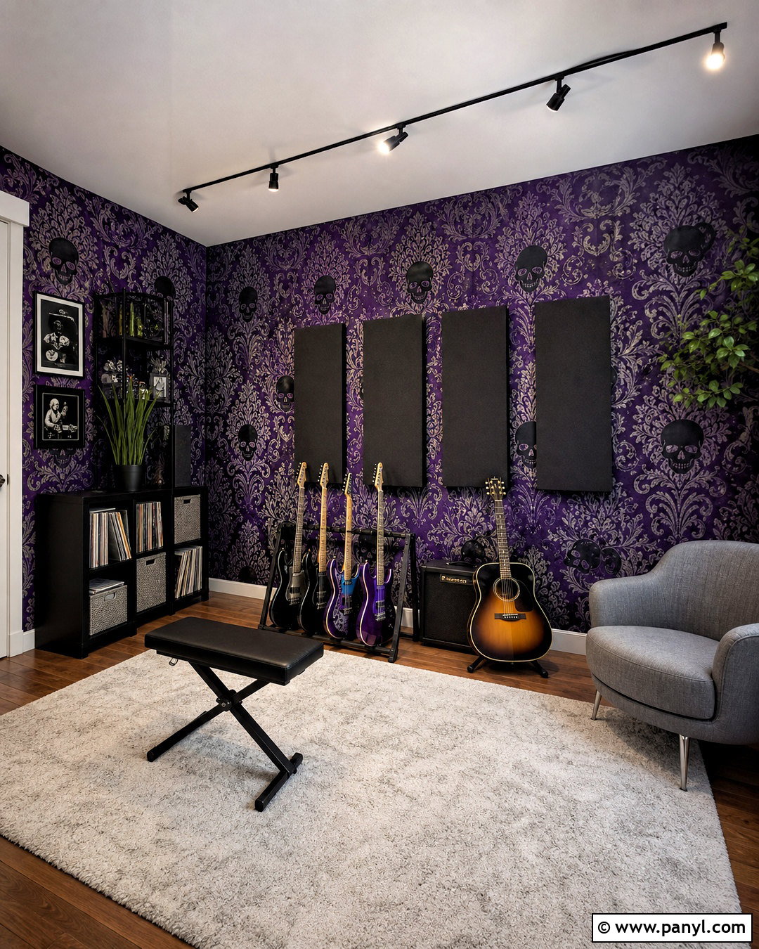 Purple Skull Damask Music Room - 20 skull damask-purple custom wallpaper ideas