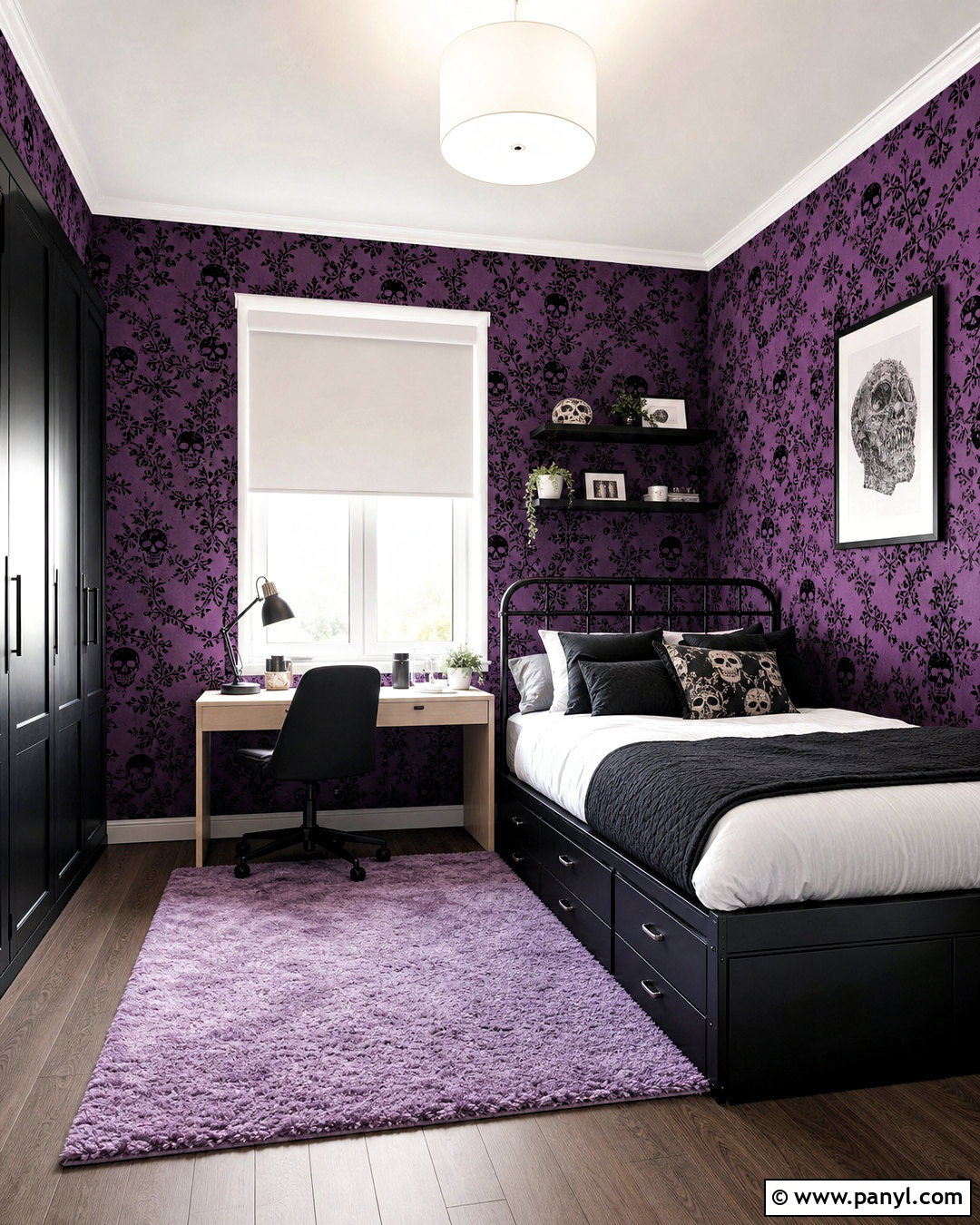 Purple Skull Damask Teen Bedroom - 20 skull damask-purple custom wallpaper ideas