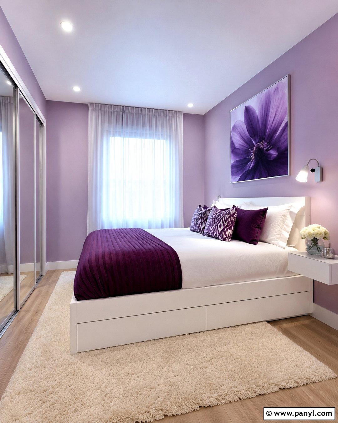 Purple Small Bedroom With Mirror Storage - 20 purple themed room ideas
