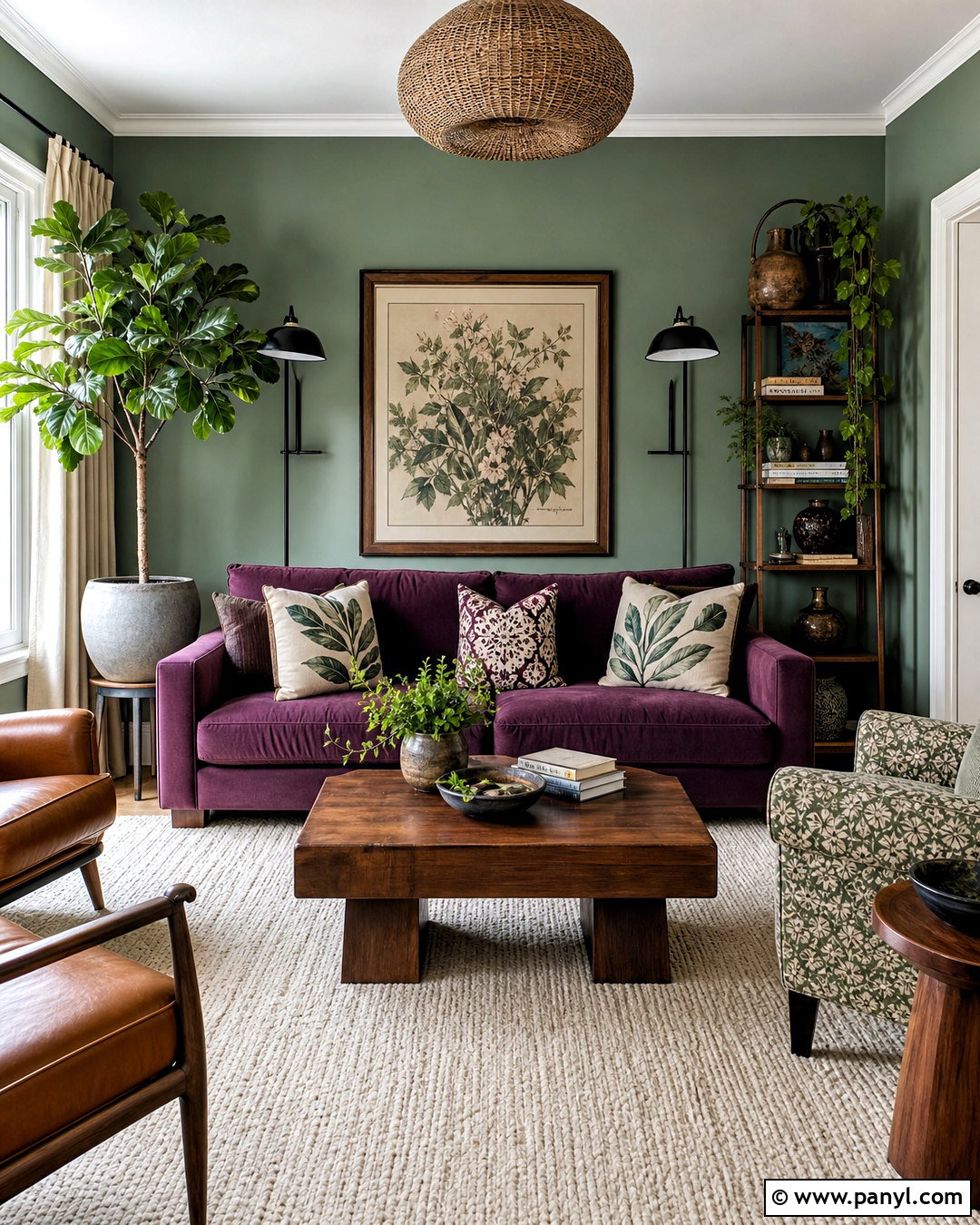 Purple Sofa And Green Walls Living Room - 20 purple and green living room ideas