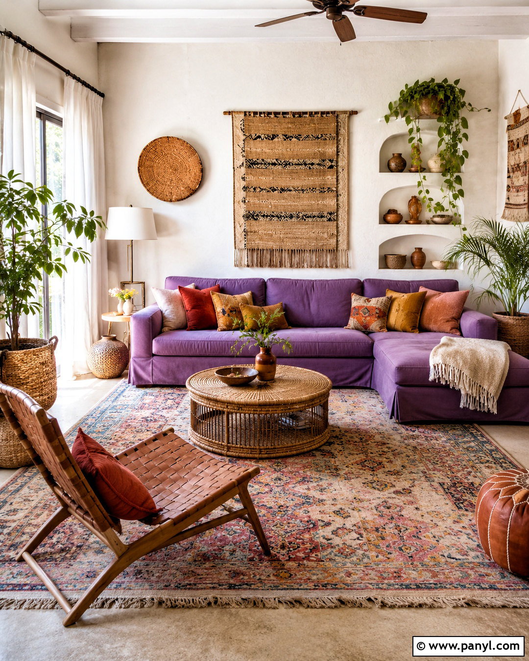 Purple Sofa Boho Living Room - 20 purple sofa living room ideas