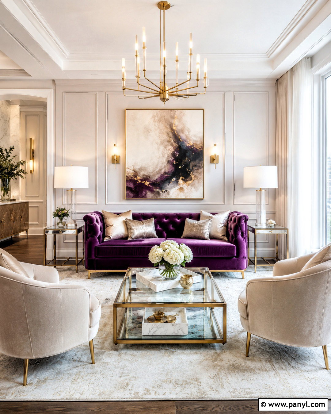 Purple Sofa Glam Living Room - 20 purple sofa living room ideas