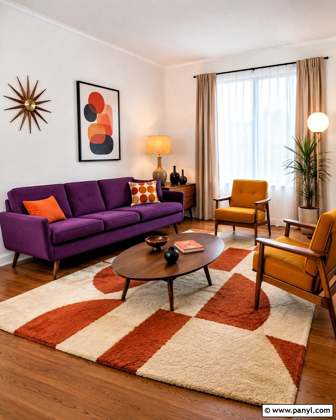 Purple Sofa Midcentury Modern Living Room - 20 purple sofa living room ideas