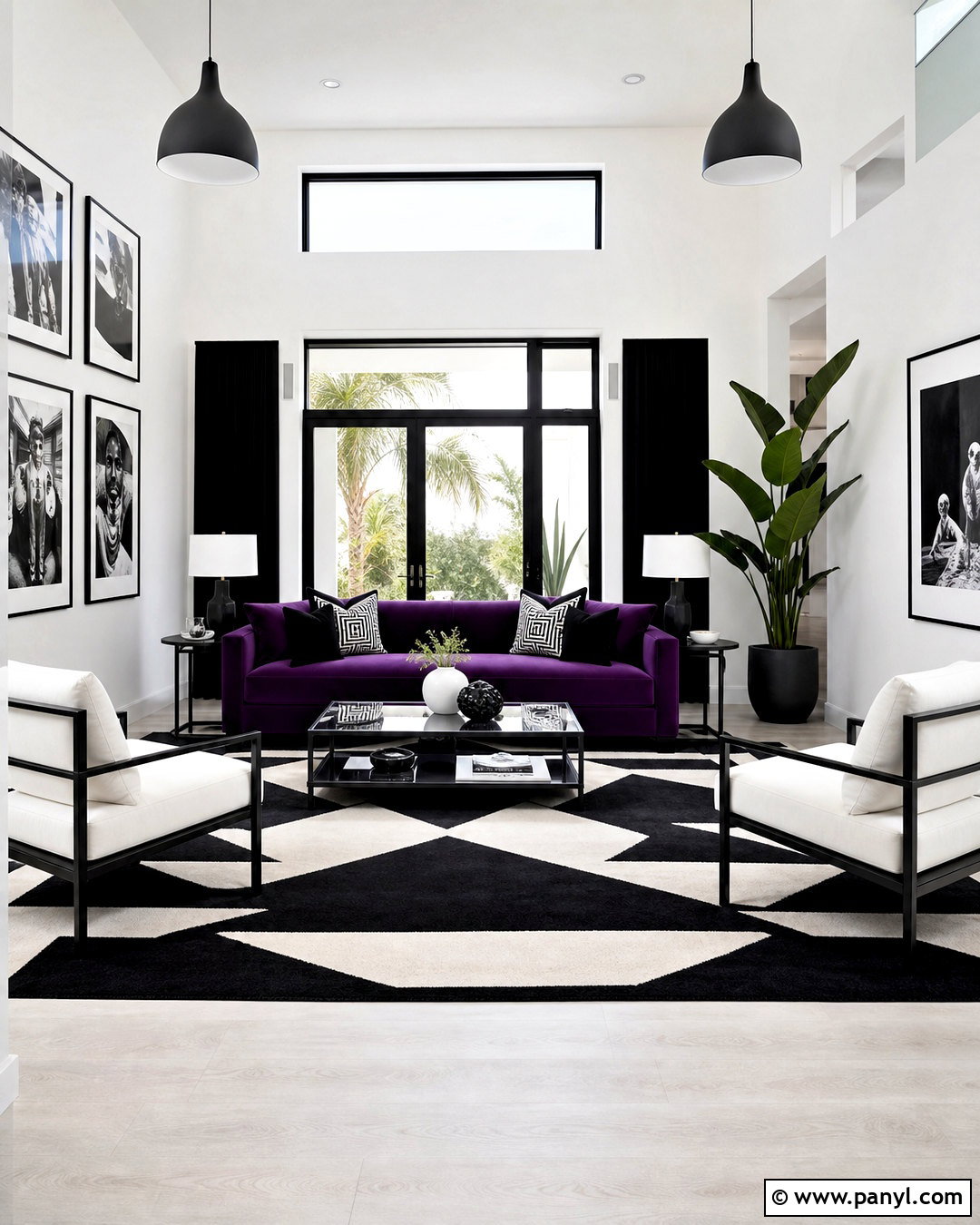 Purple Sofa With Black And White - 20 purple sofa living room ideas