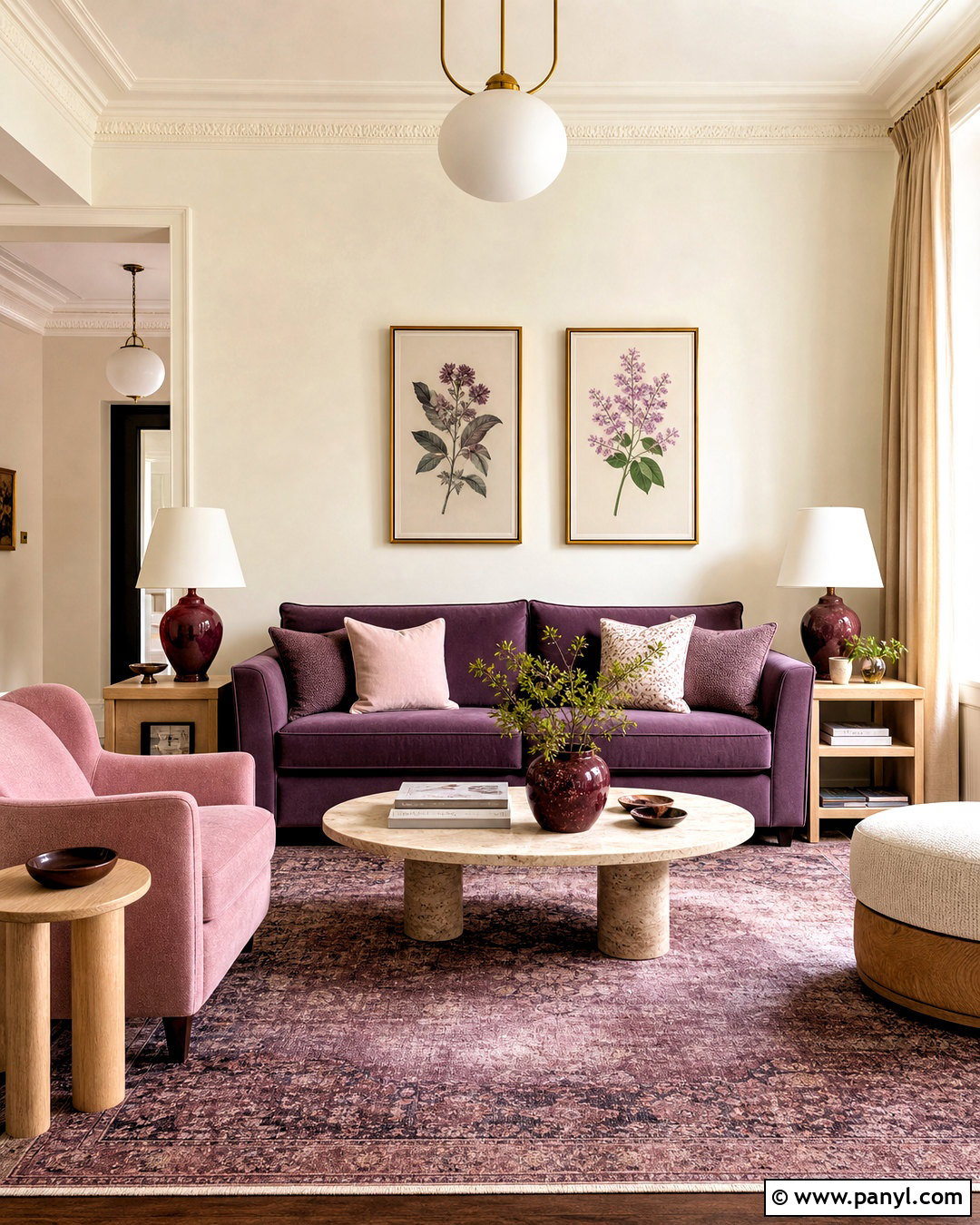 Purple Sofa With Blush Pink - 20 purple sofa living room ideas