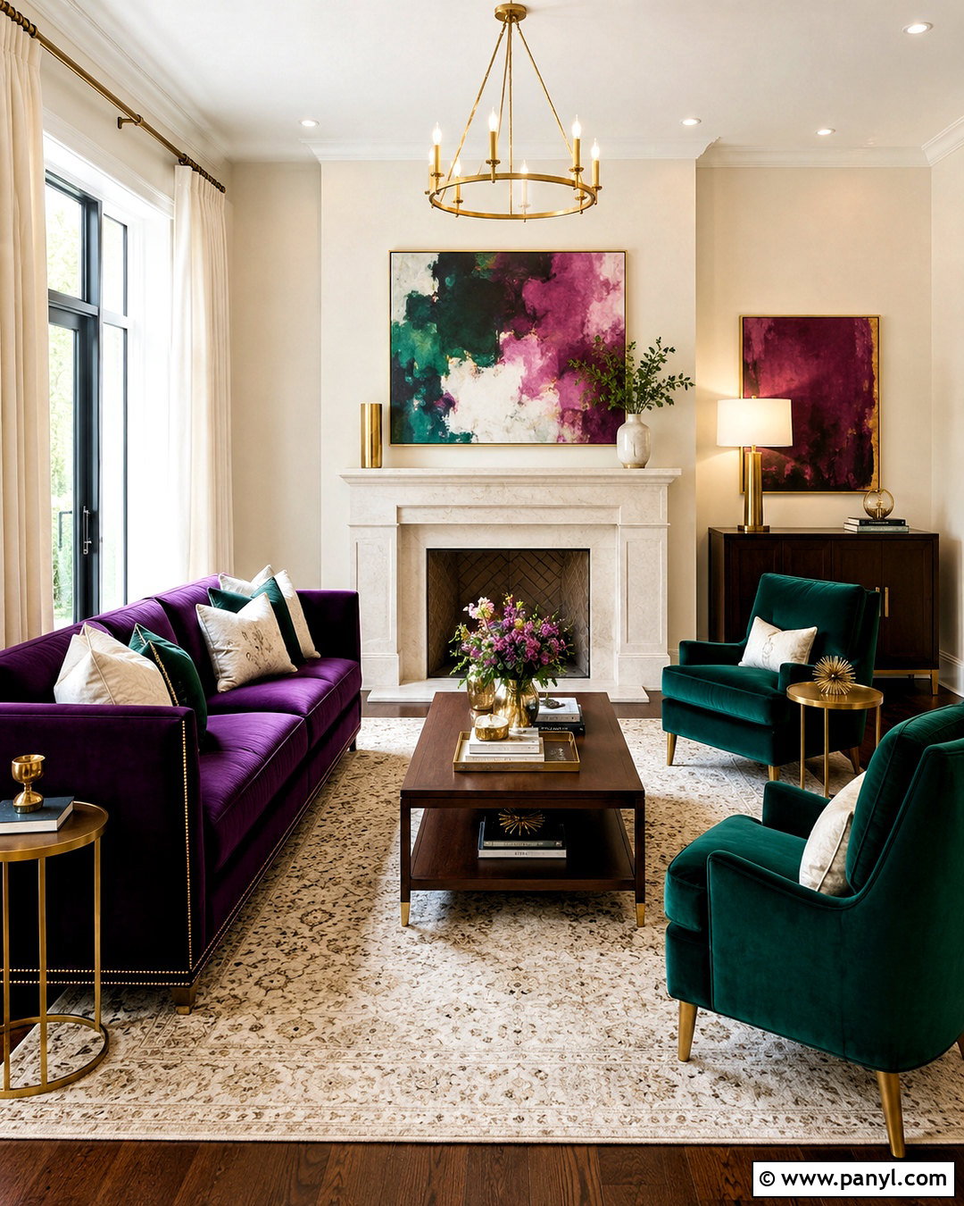 Purple Sofa With Emerald Green - 20 purple sofa living room ideas