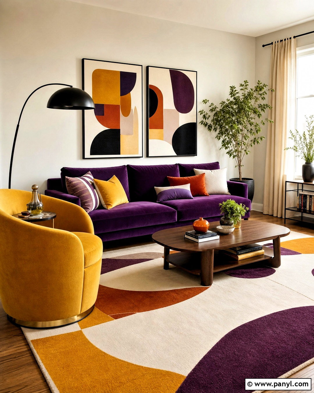 Purple Sofa With Mustard Yellow - 20 purple sofa living room ideas