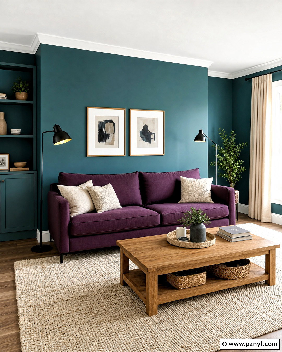 Purple Sofa With Teal Walls - 20 teal and purple living room ideas