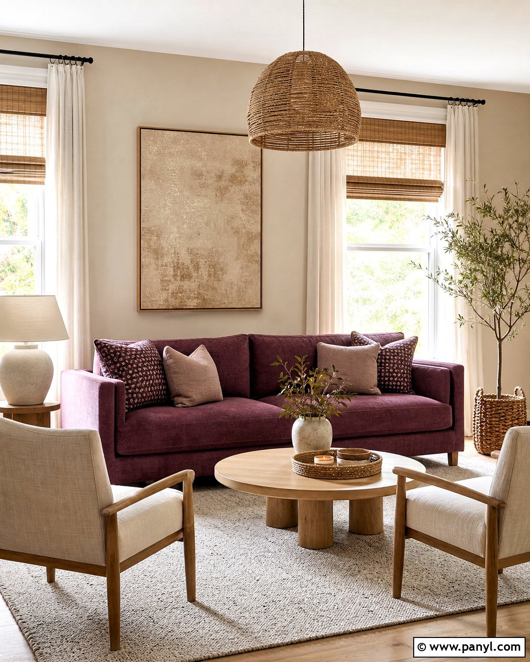 Purple Sofa With Warm Beige - 20 purple sofa living room ideas
