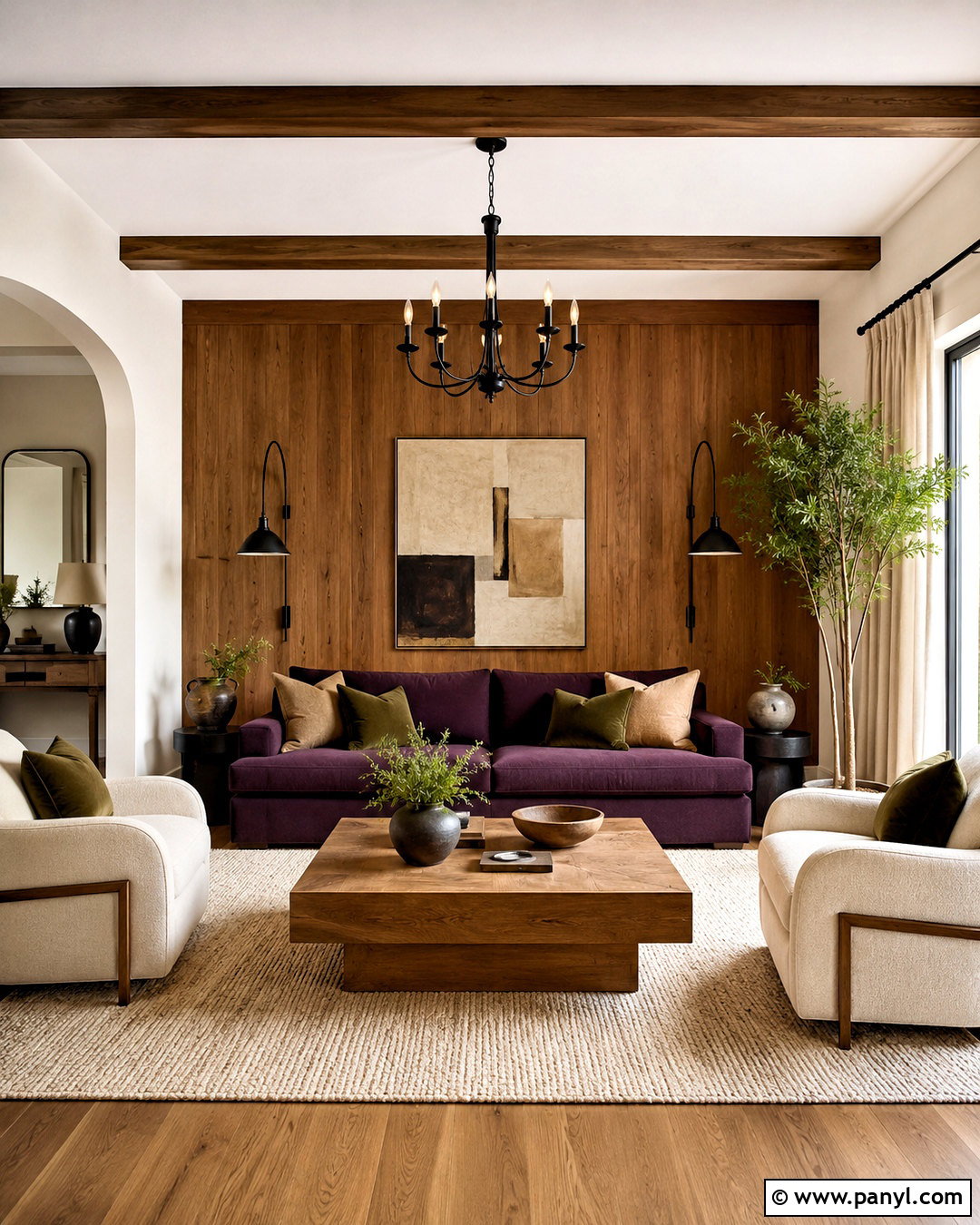Purple Sofa With Wood Paneling - 20 purple sofa living room ideas
