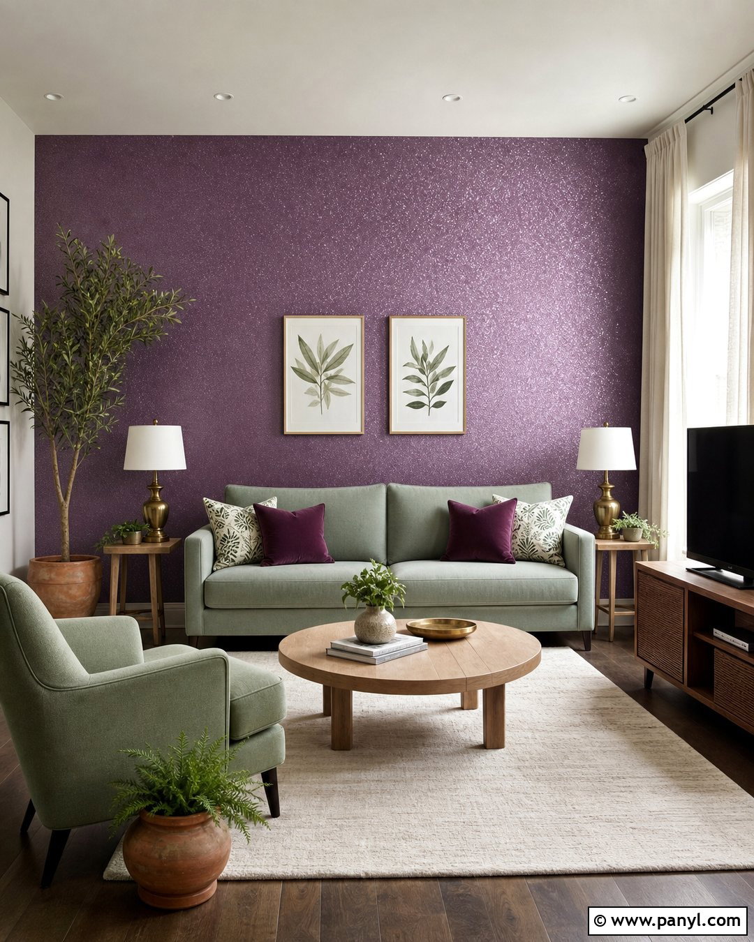 Purple Sparkle Wall With Sage Green Decor - 20 Purple Sparkle Paint For Walls