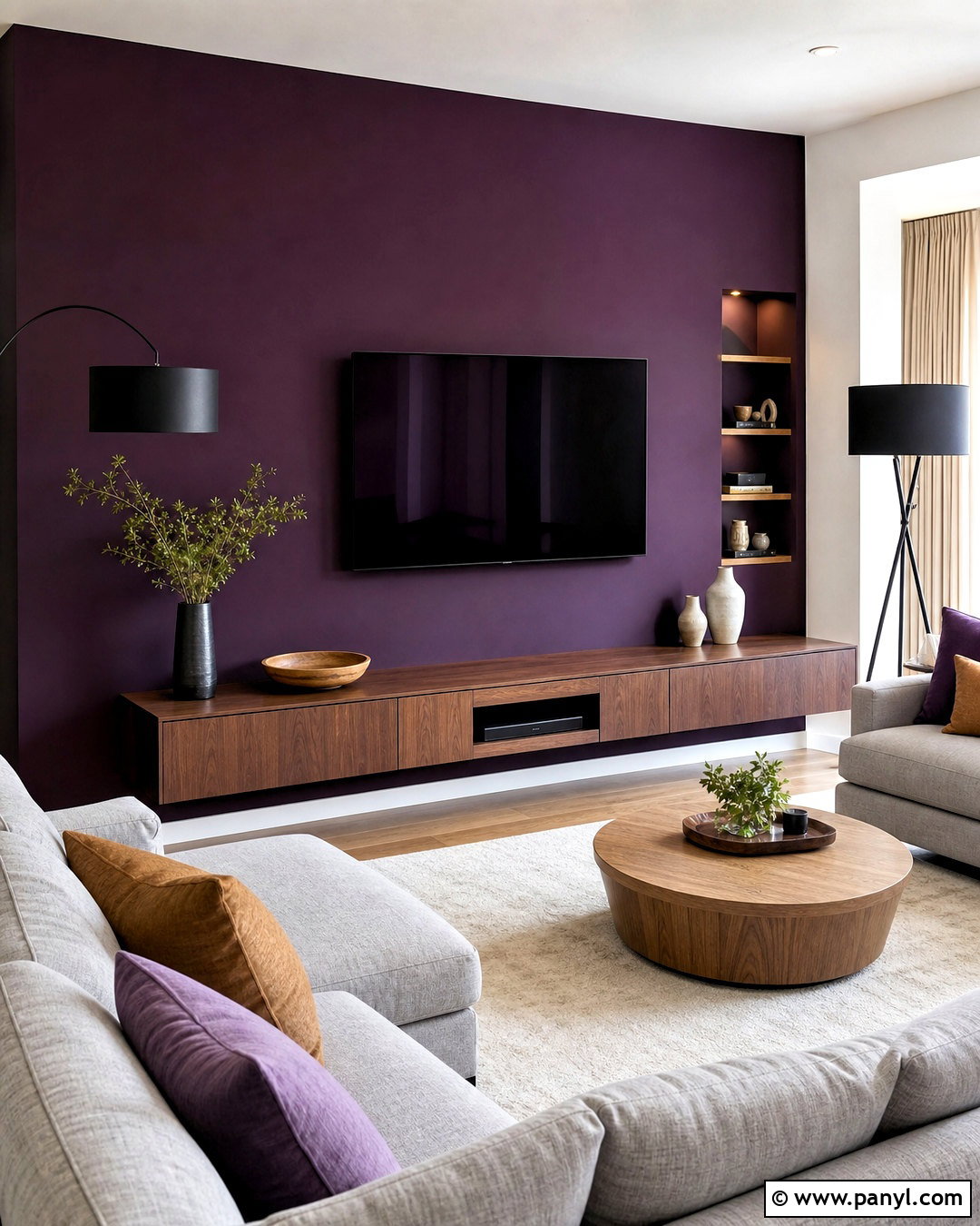 Purple TV Accent Wall Living Room - 20 purple accent wall ideas