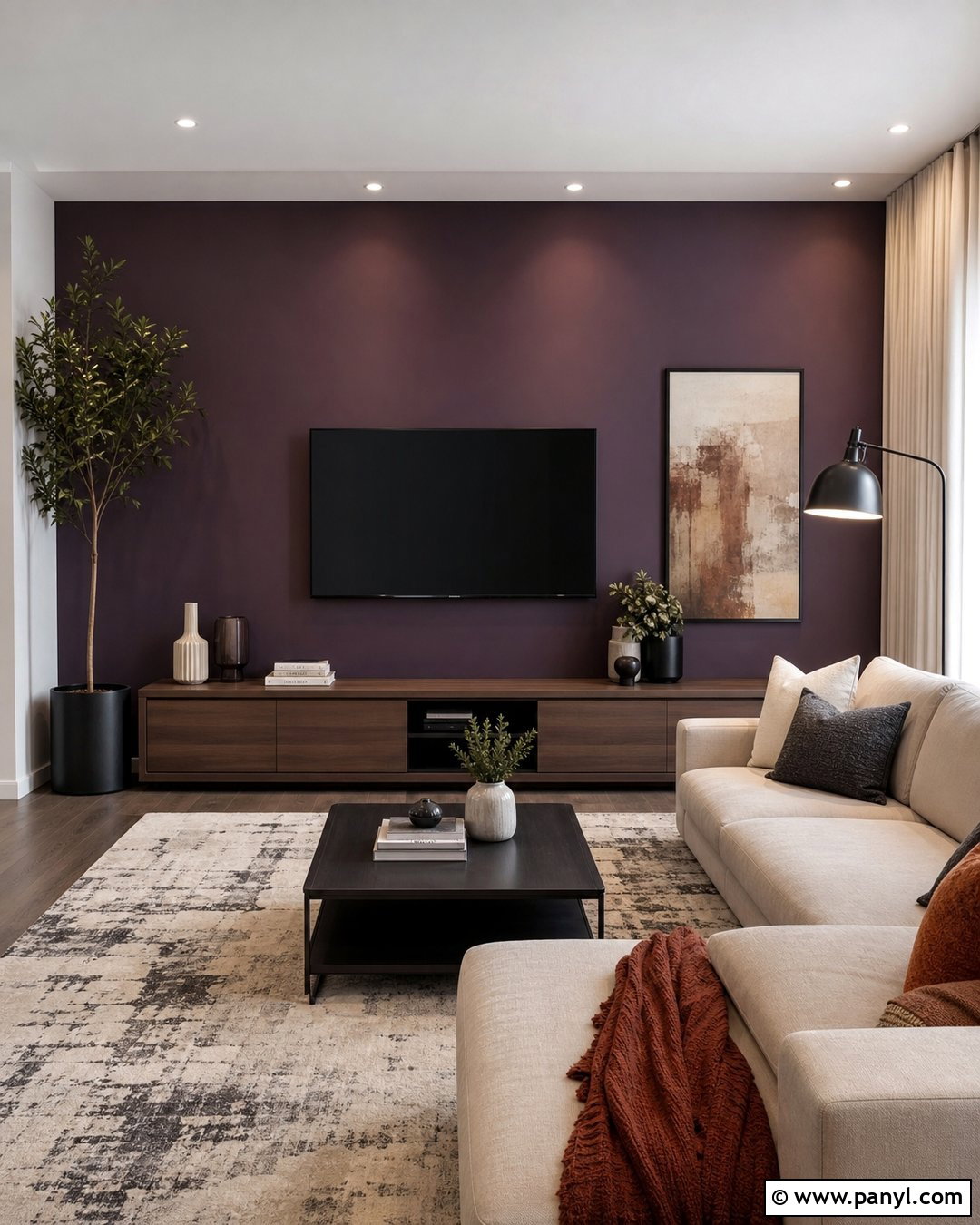 Purple TV Accent Wall Living Room - 30 Purple Accent Wall Living Room Ideas