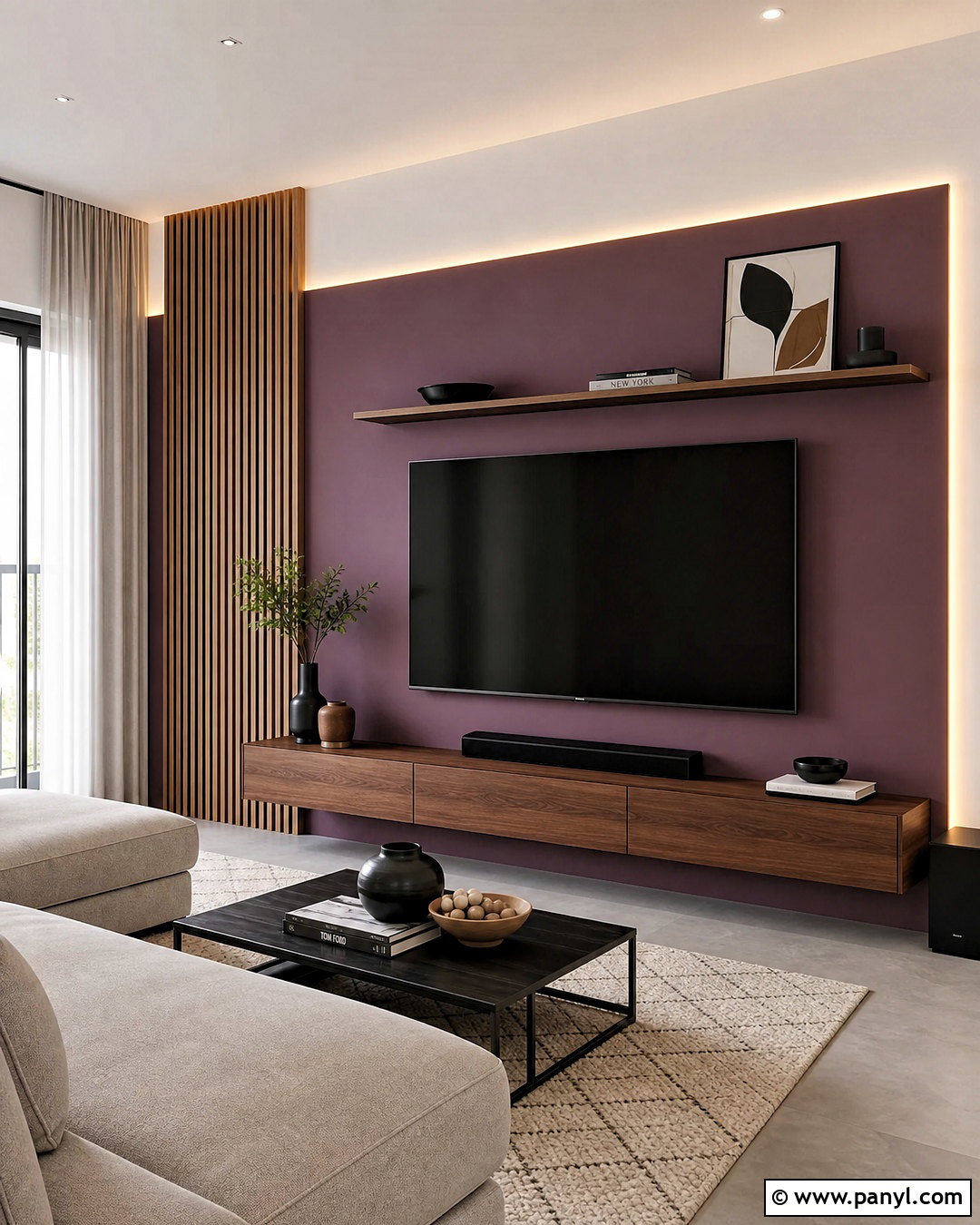 Purple TV Feature Wall - 20 purple feature wall ideas