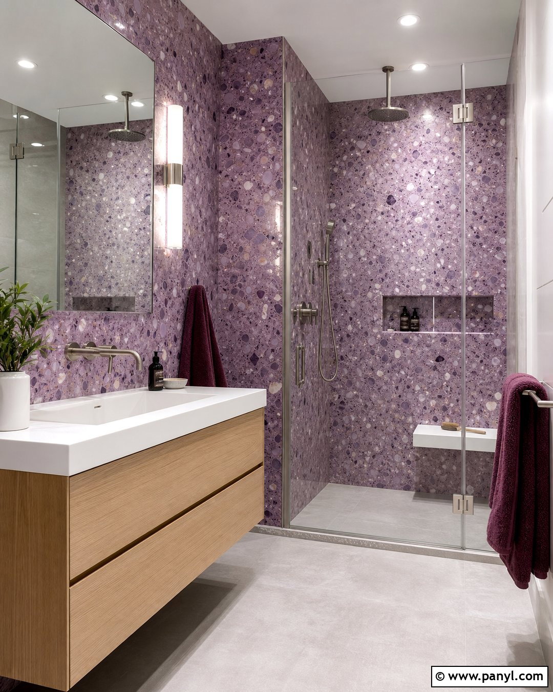 Purple Terrazzo Bathroom Wall - 20 Purple Patterned Bathroom Wall Ideas
