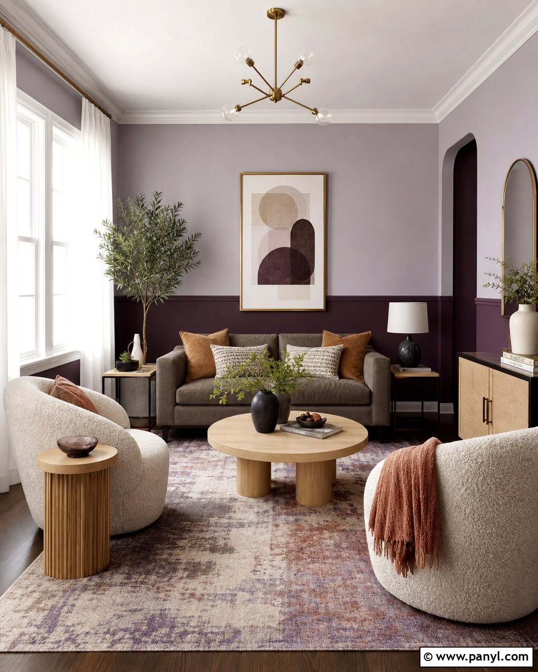Purple Two-Tone Living Room Walls - 35 Purple Wall Color Ideas