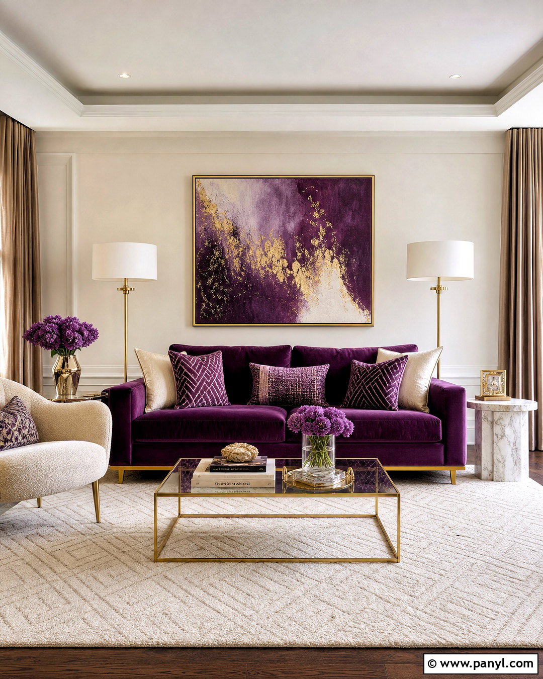 Purple Velvet Couch With Gold Accents - 20 purple couch living room decor ideas