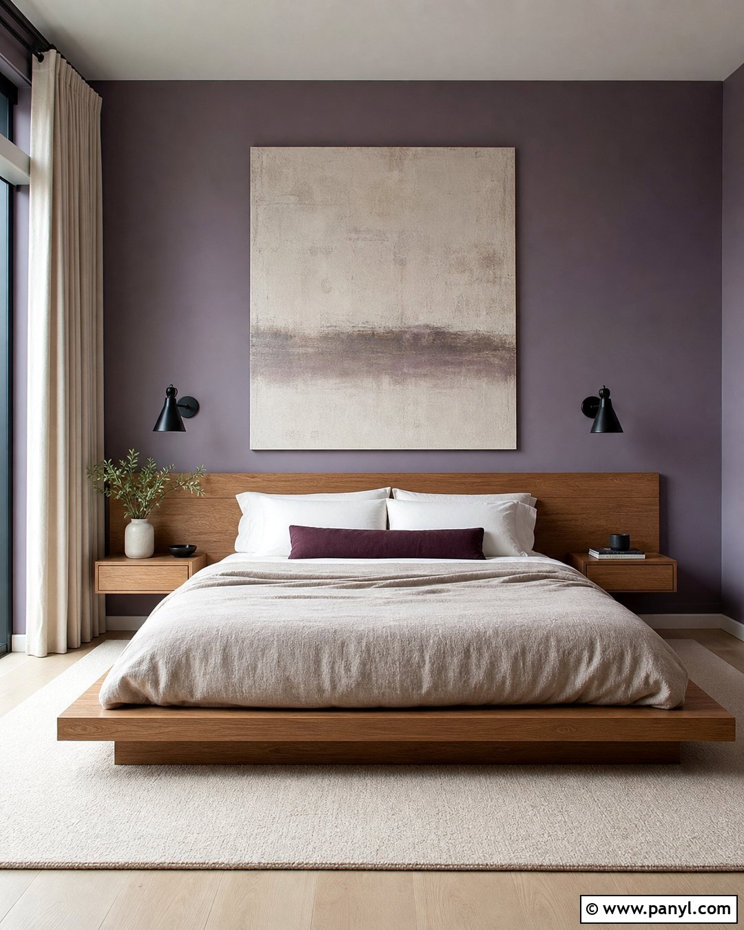 Purple Wall Minimalist Bedroom - 35 Purple Wall Room Ideas