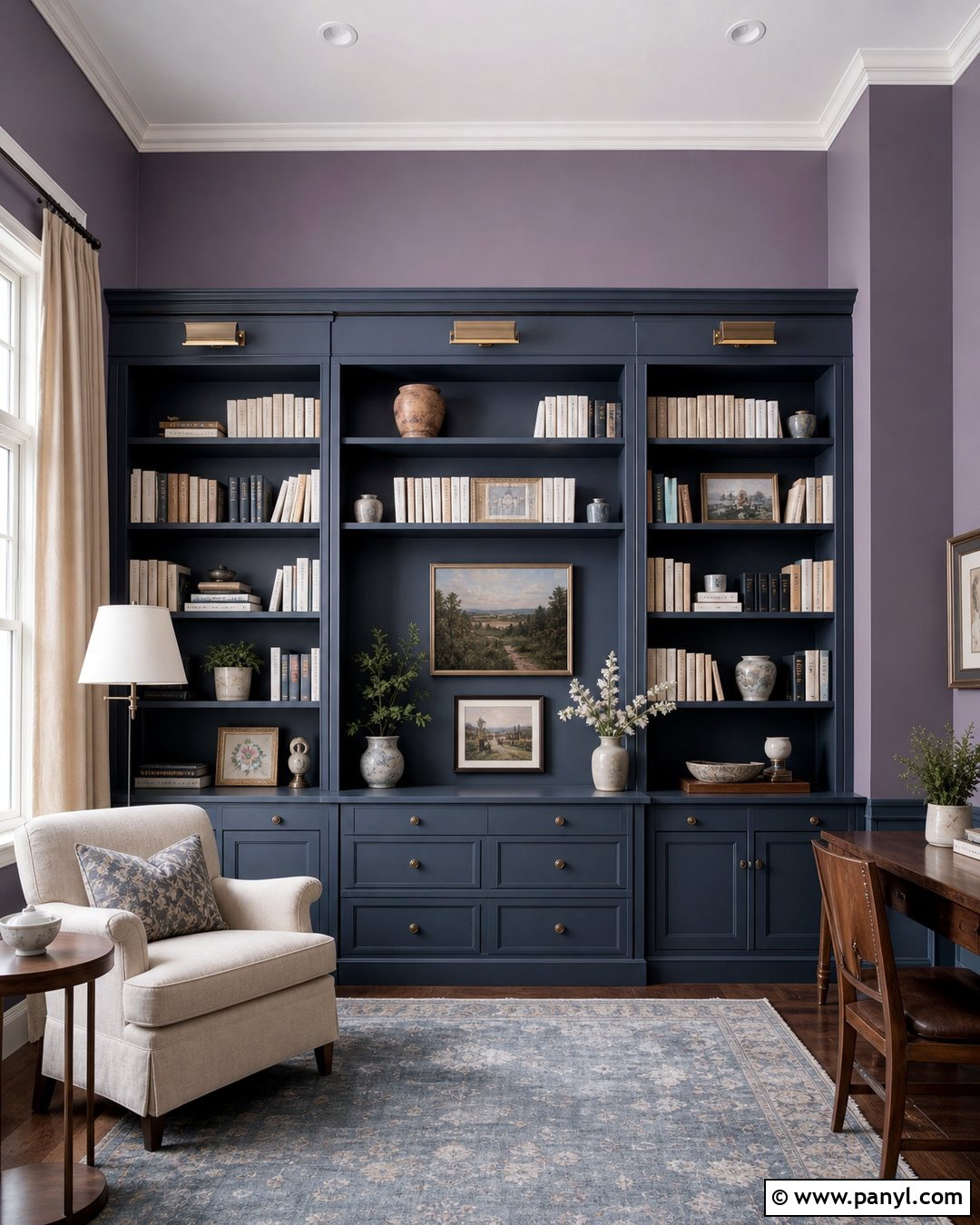 Purple Walls With Blue Built-In Shelves - 25 Blue And Purple Wall Paint Ideas