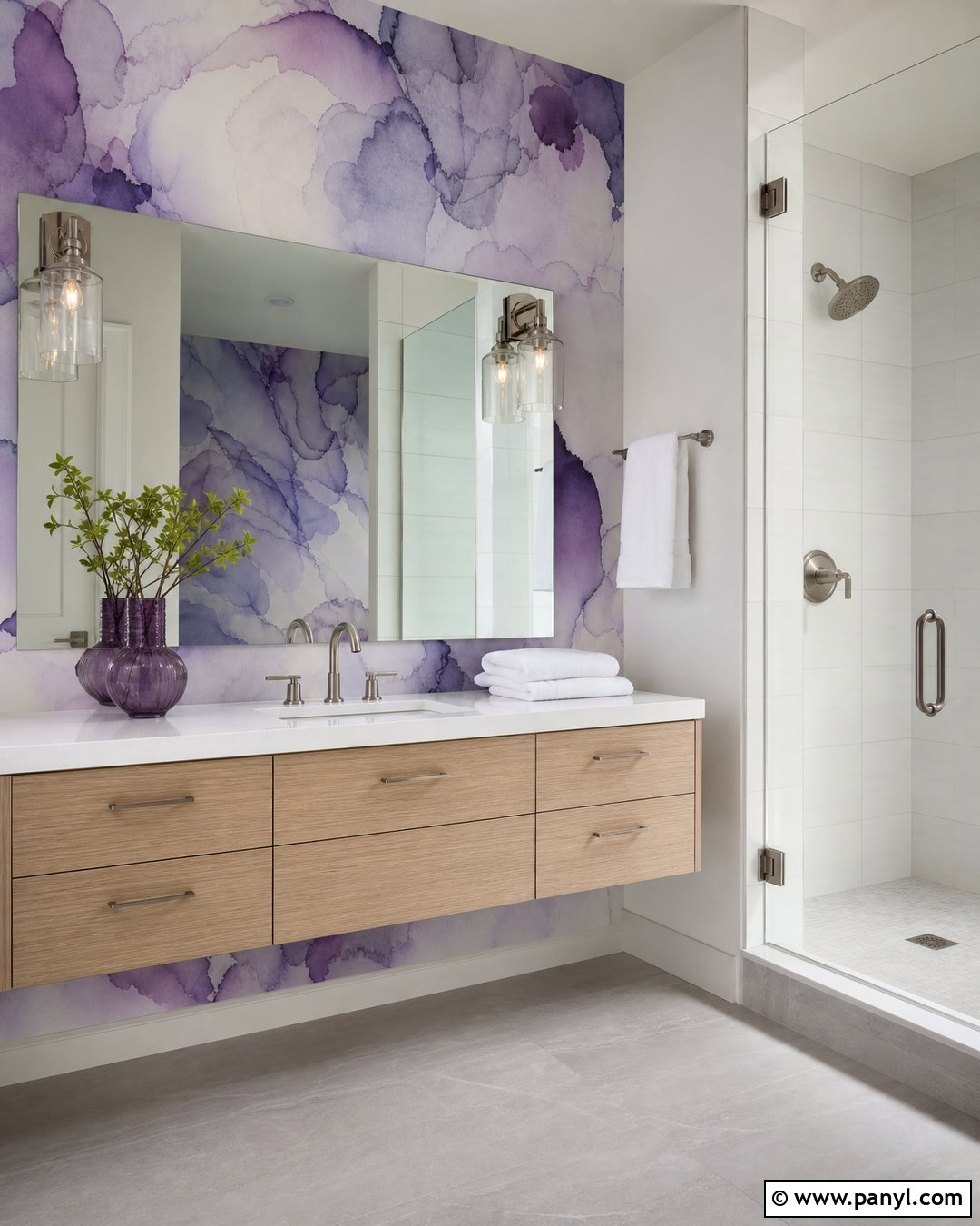 Purple Watercolor Bathroom Wallpaper - 20 Purple Patterned Bathroom Wall Ideas