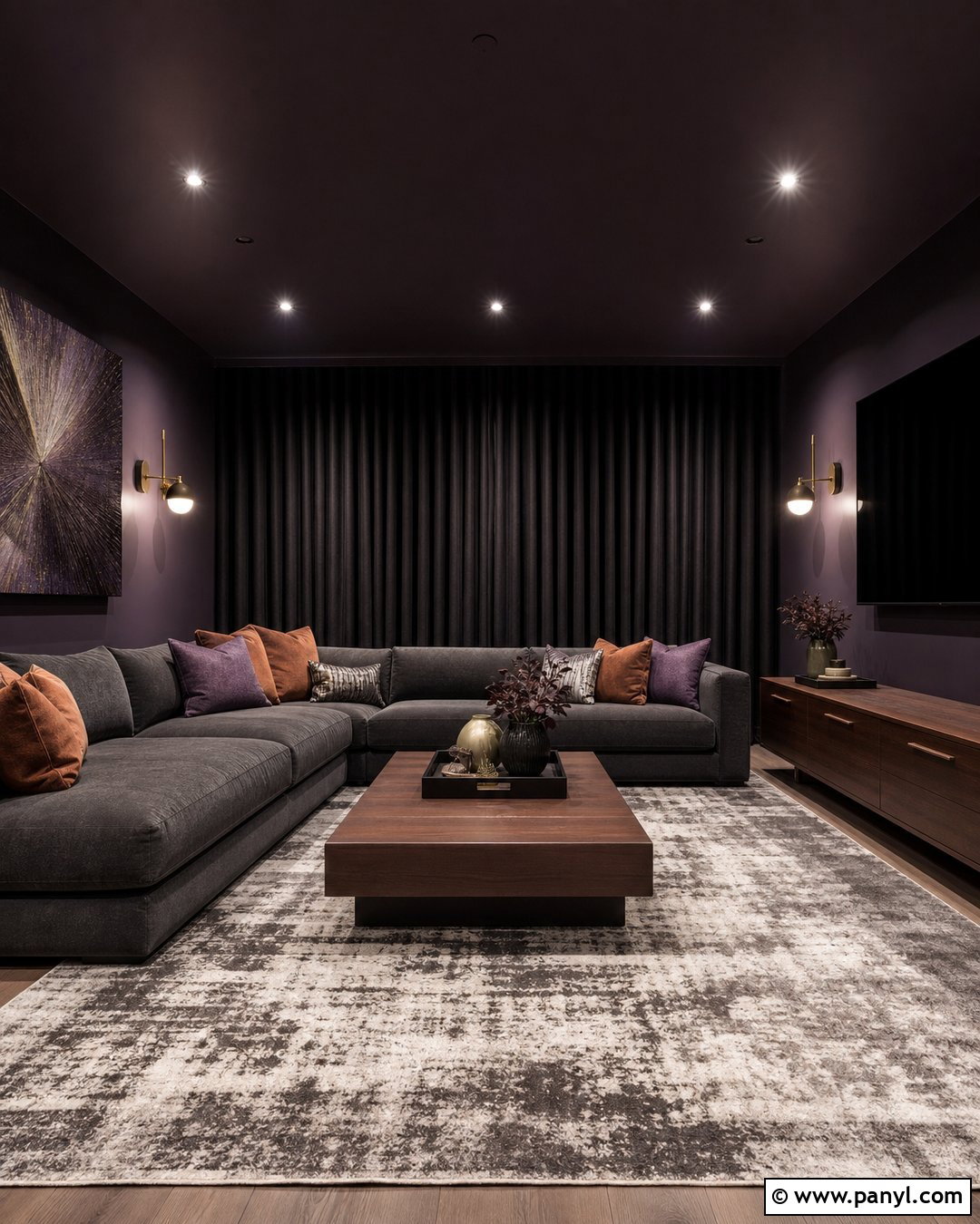 Purple and Charcoal Media Room - 20 Elegant Purple Wall Color Ideas