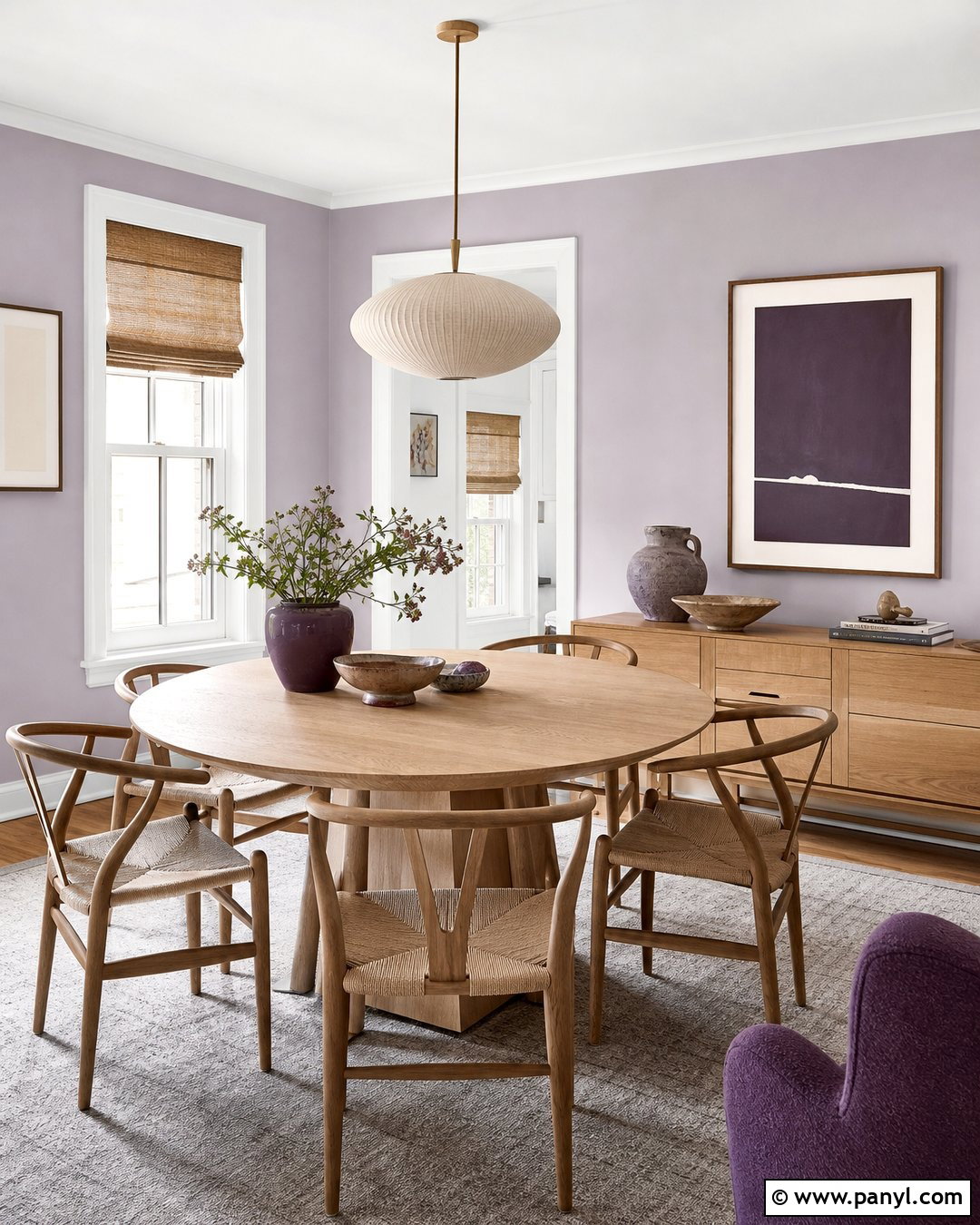 Purple and Natural Wood Dining Room - 20 Elegant Purple Wall Color Ideas