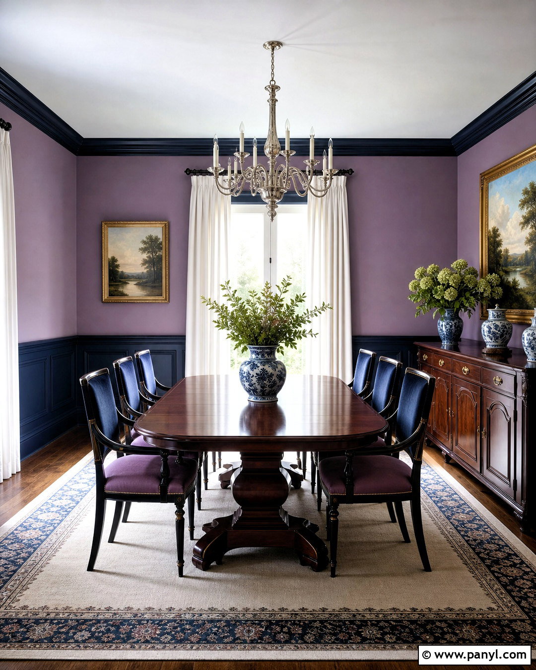 Purple and Navy Dining Room - 20 purple dining room ideas