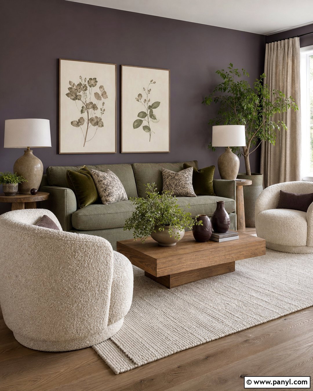 Purple and Sage Green Living Room - 20 Elegant Purple Wall Color Ideas