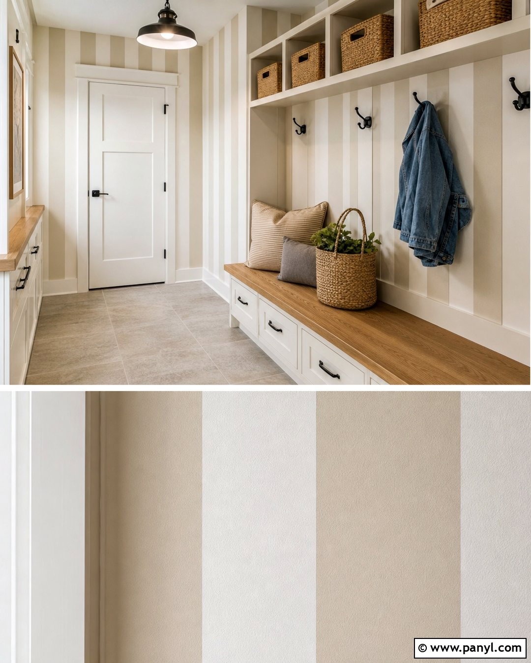 Putty And Beige Mudroom Wall Stripes - 20 Neutral Color Wall Stripes