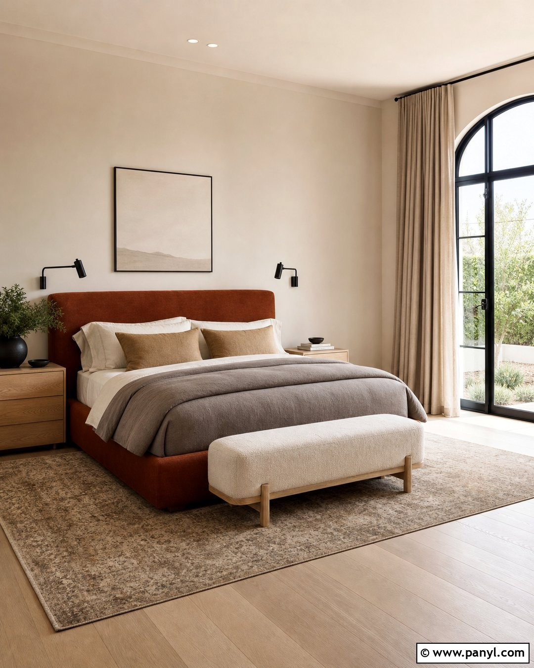 Putty Walls With Rust Orange Bed - 20 Neutral Wall Color With Orange Furniture Ideas