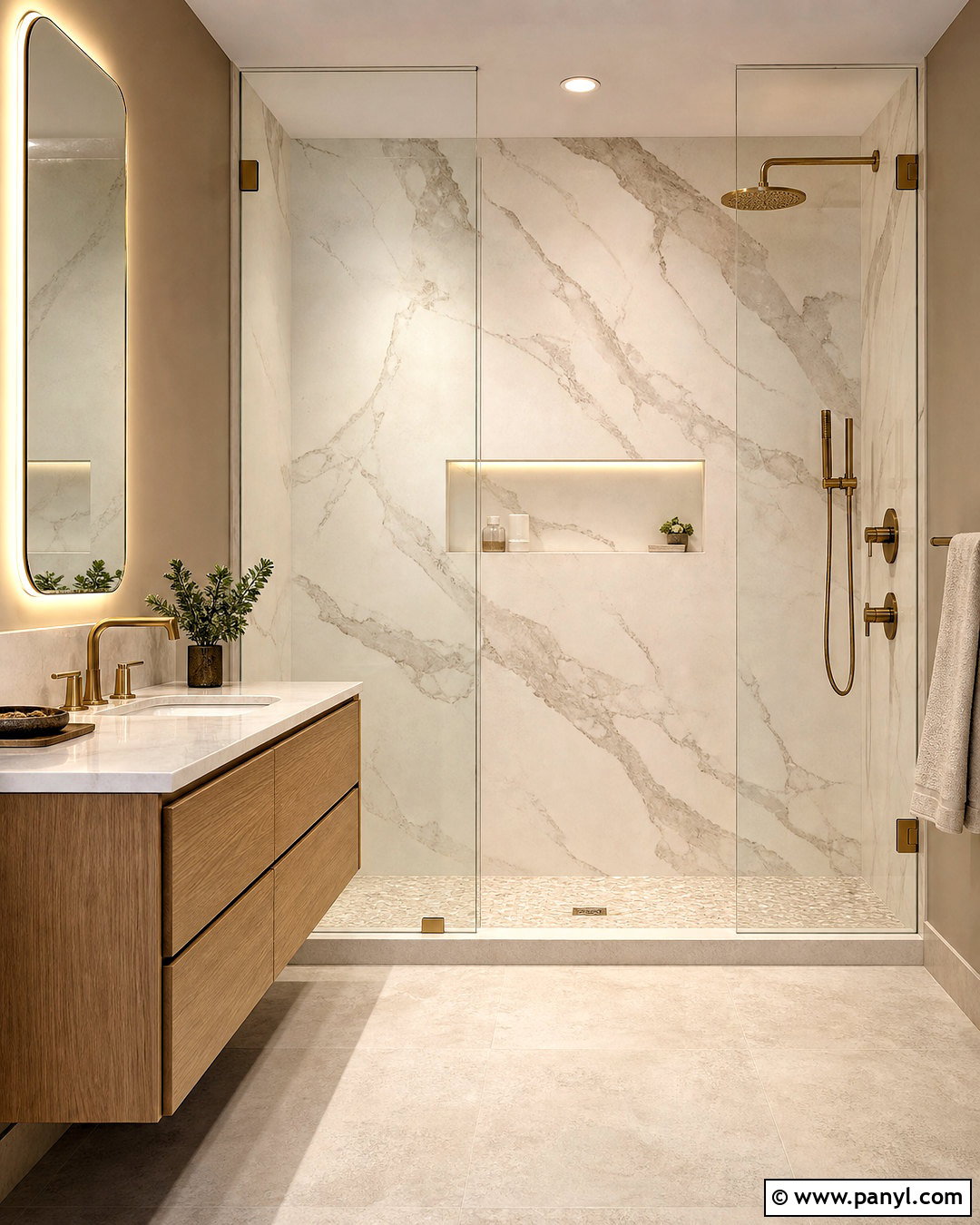 Quartz Shower Wall - 20 bathroom statement wall ideas