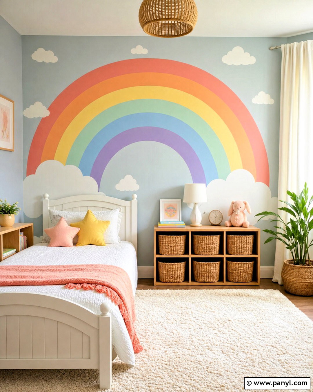 Rainbow And Cloud Accent Wall - 20 rainbow accent wall ideas