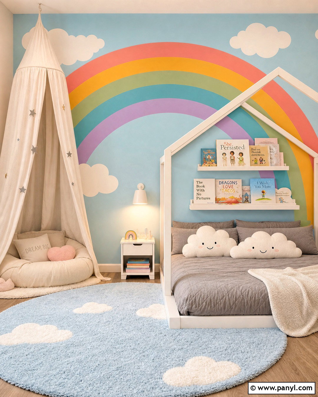 Rainbow And Cloud Mural - 20 rainbow mural kids room diy ideas