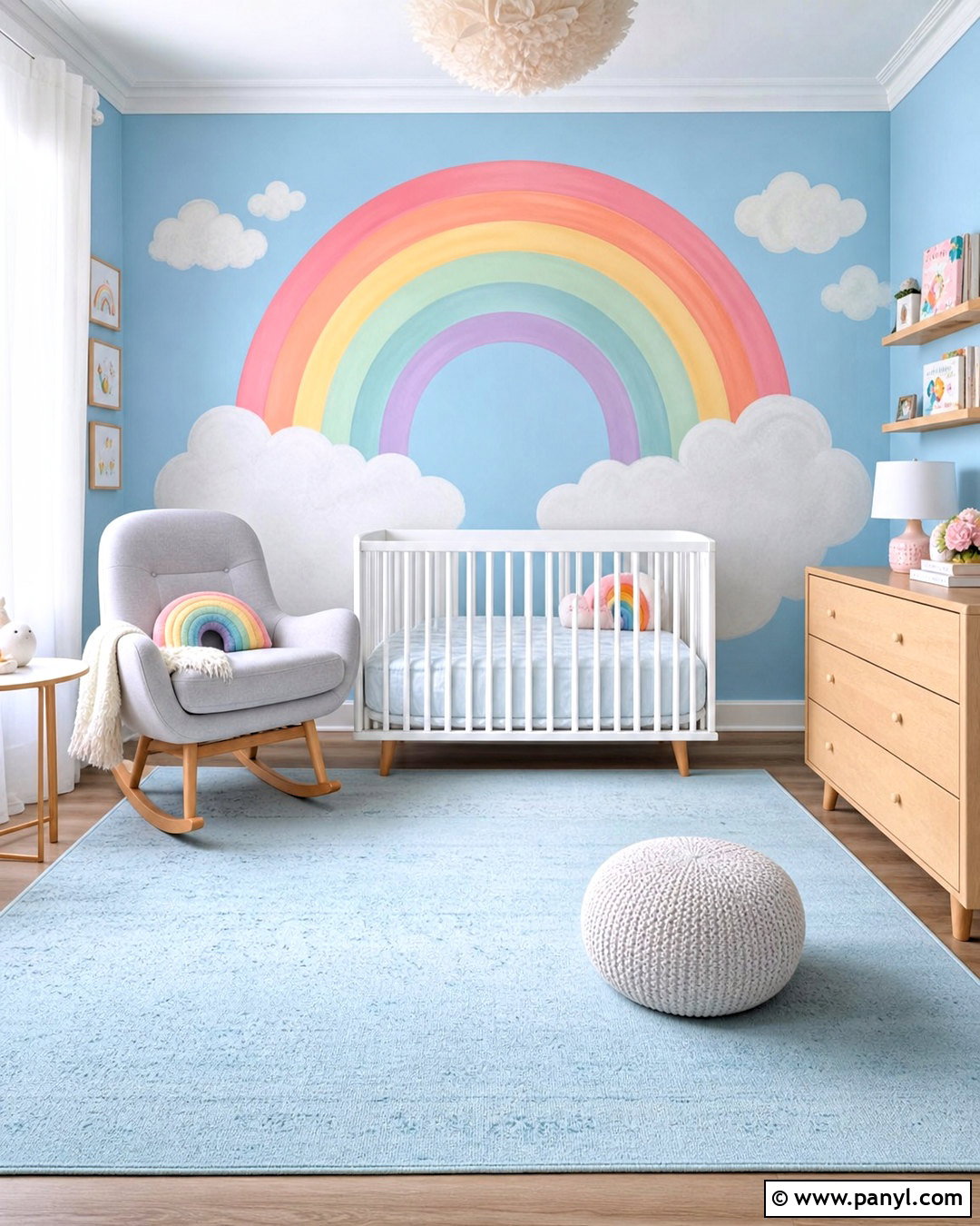 Rainbow And Cloud Wall Mural - 20 rainbow wall mural ideas