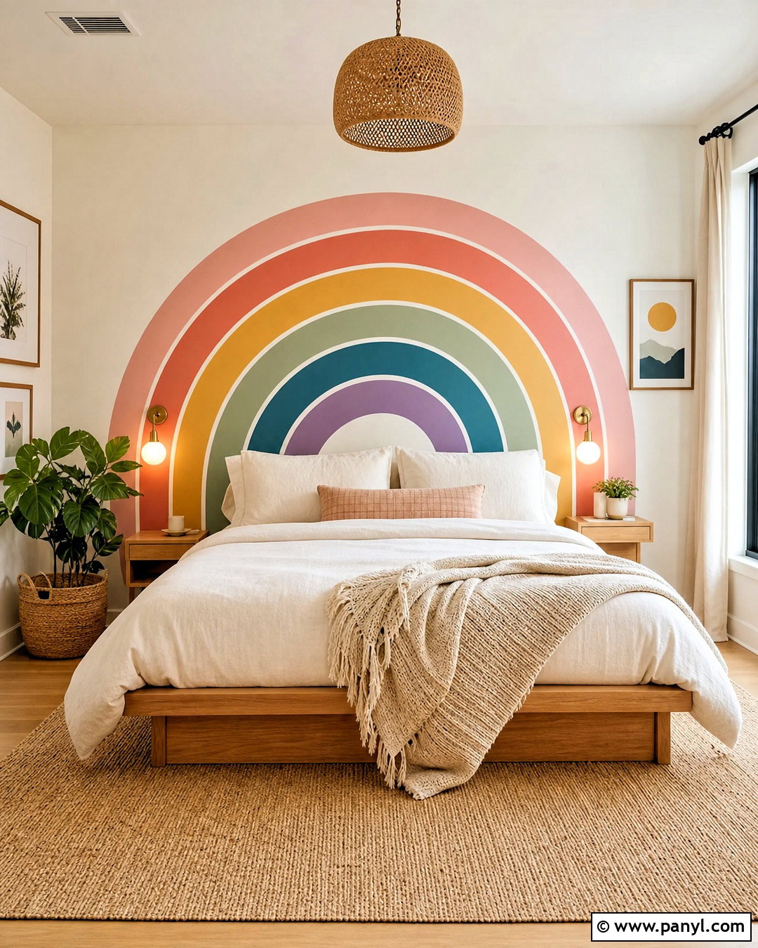 Rainbow Arch Behind Bed - 20 rainbow wall decor ideas
