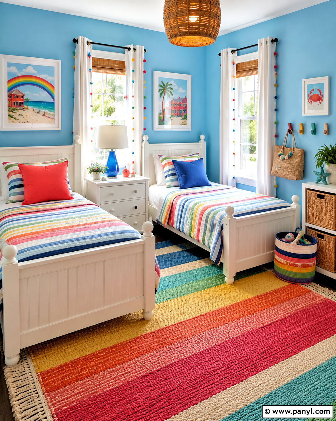 Rainbow Beach House Kids Room - 20 colorful beach house decor ideas
