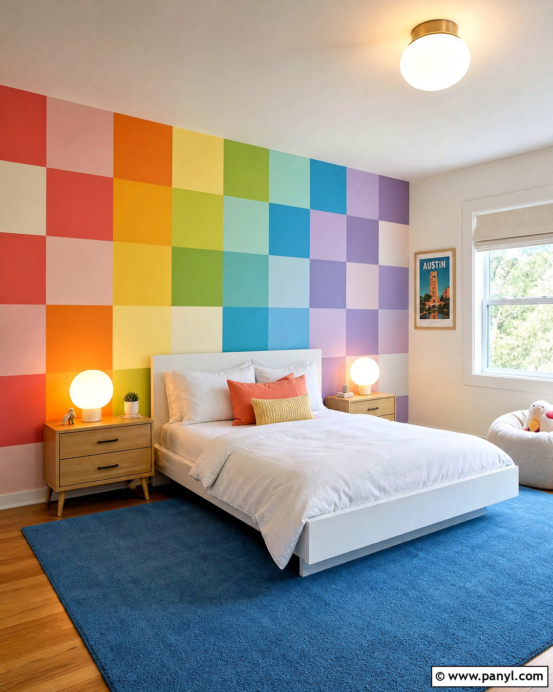 Rainbow Checkerboard Accent Wall - 20 rainbow accent wall ideas