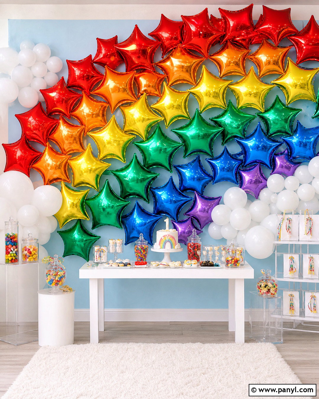Rainbow Foil Balloon Wall - 20 foil balloon wall ideas