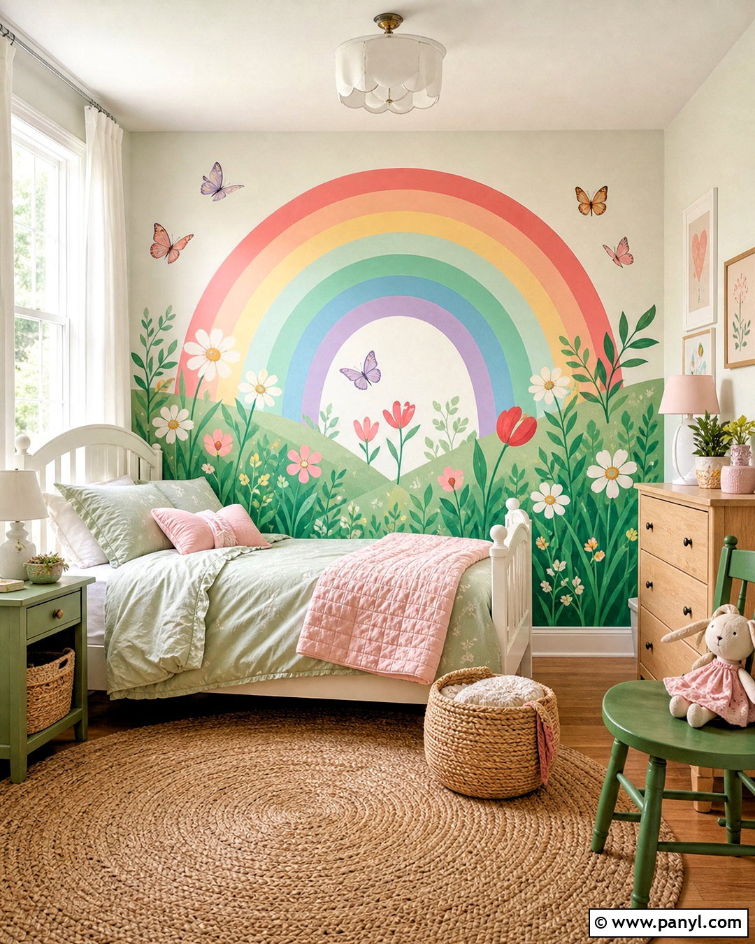 Rainbow Garden Mural - 20 rainbow mural kids room diy ideas